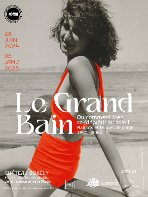 Le grand bain. Ou comment bien se (dé)vêtir au soleil – Maillots et tenues de plage de 1940-2000

Culture Expositions - Rétrospectives Historique Mode Photographie Exposition

Du 28/06/2024 au 05/01/2025 de 9h à 18h sauf les 1er janvier, 1er novembre, 11 novembre et 25 décembre.
Fermé le lundi.
Du mardi au dimanche de 9h à 18h.

Fermeture hebdomadaire le lundi, sauf les lundis de Pâques et de Pentecôte.

Fermeture les jours suivants : 1er janvier,  1er et 11 novembre et le 25 décembre.

► En cas d’épisodes de vents violents, le parc Borély peut être amené à fermer, empêchant l’accès au musée. Nous vous invitons à contacter l’accueil du musée par téléphone avant de vous déplacer afin de vérifier son ouverture effective.

► Afin d'être certain de pouvoir bénéficier de la visite complète de toutes nos salles d'exposition, nous vous invitons à contacter le Musée avant votre visite.

► L'ascenseur est actuellement en réparation.

Musée Borély – Musée des Arts décoratifs, de la Faïence et de la Mode